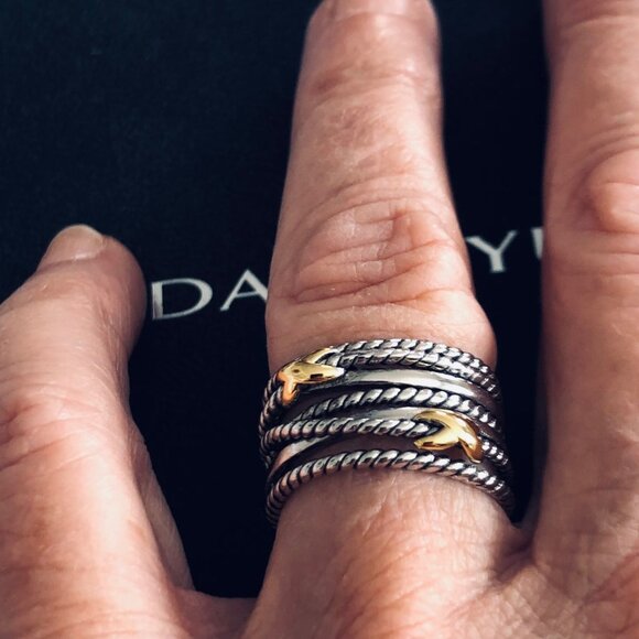 David Yurman Double X Crossover Ring with 18K Gold Size 8 DY Pouch Included - Picture 4 of 15